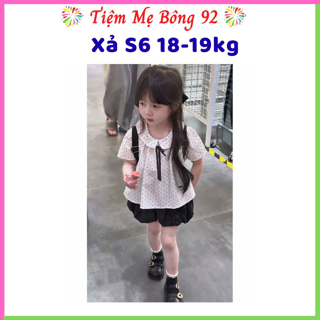 Xả S6 18-20kg : Sét áo chấm bi trắng quần bồng đen bé gái HG7